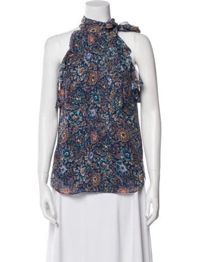 Pre-owned Veronica Beard Silk Floral Print Blouse In Blue