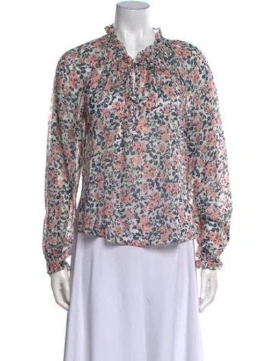Pre-owned Veronica Beard Silk Floral Print Blouse In Blue
