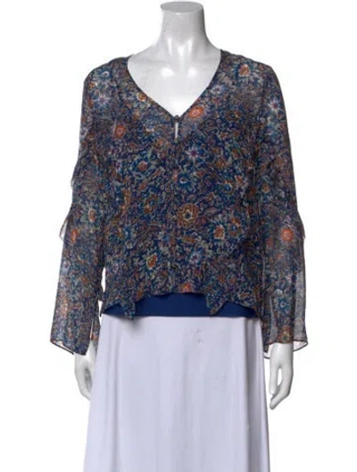 Pre-owned Veronica Beard Silk Floral Print Blouse In Blue