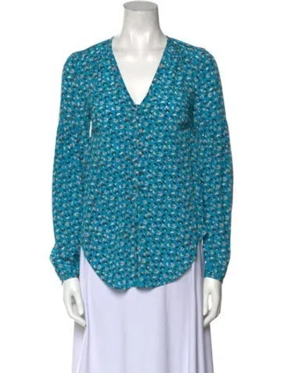 Pre-owned Veronica Beard Silk Floral Print Blouse In Blue