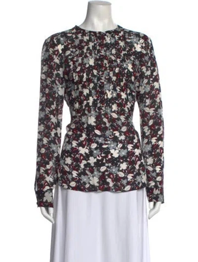 Pre-owned Veronica Beard Silk Floral Print Blouse In Blue