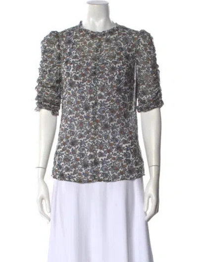 Pre-owned Veronica Beard Silk Floral Print Blouse In Blue