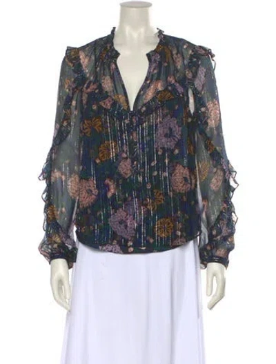 Pre-owned Veronica Beard Silk Floral Print Blouse In Blue