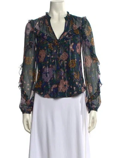 Pre-owned Veronica Beard Silk Floral Print Blouse In Blue