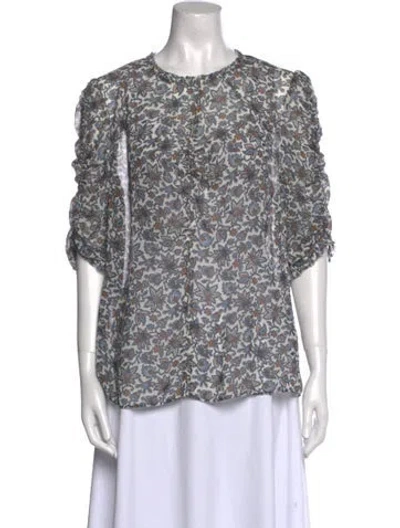Pre-owned Veronica Beard Silk Floral Print Blouse In Blue