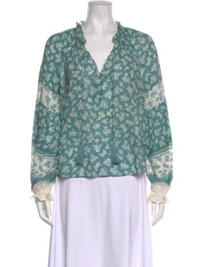 Pre-owned Veronica Beard Silk Floral Print Blouse In Blue