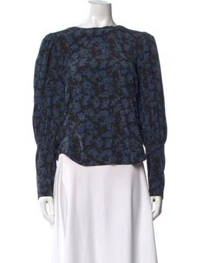 Pre-owned Veronica Beard Silk Floral Print Blouse In Blue