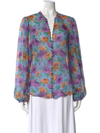 Pre-owned Veronica Beard Silk Floral Print Blouse In Blue