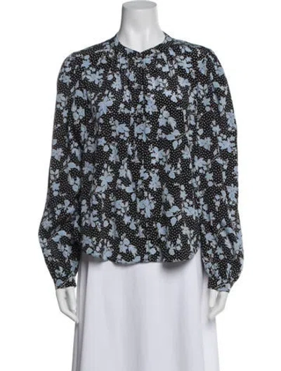 Pre-owned Veronica Beard Silk Floral Print Blouse In Blue