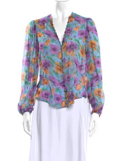 Pre-owned Veronica Beard Silk Floral Print Blouse In Blue