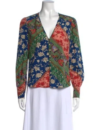 Pre-owned Veronica Beard Silk Floral Print Blouse In Blue
