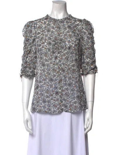 Pre-owned Veronica Beard Silk Floral Print Blouse In Blue