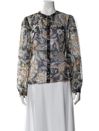 Pre-owned Veronica Beard Silk Floral Print Blouse In Blue