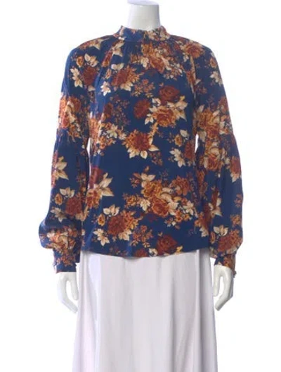 Pre-owned Veronica Beard Silk Floral Print Blouse In Blue