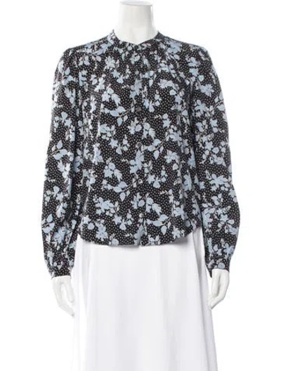 Pre-owned Veronica Beard Silk Floral Print Blouse In Blue