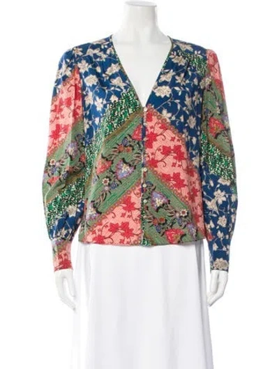 Pre-owned Veronica Beard Silk Floral Print Blouse In Blue