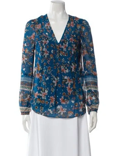 Pre-owned Veronica Beard Silk Floral Print Blouse In Blue