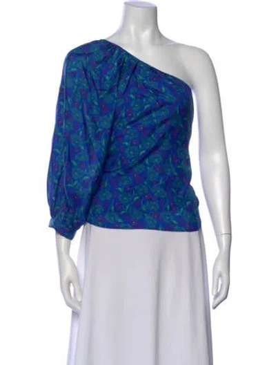 Pre-owned Veronica Beard Silk Floral Print Blouse In Blue