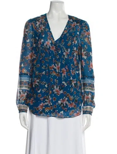 Pre-owned Veronica Beard Silk Floral Print Blouse In Blue