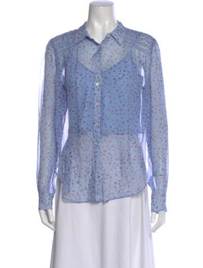Pre-owned Veronica Beard Silk Floral Print Blouse In Blue