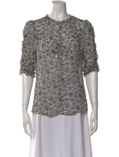 Pre-owned Veronica Beard Silk Floral Print Blouse In Blue