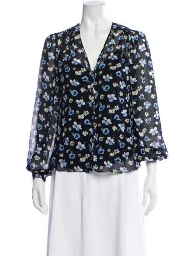 Pre-owned Veronica Beard Silk Floral Print Blouse In Blue