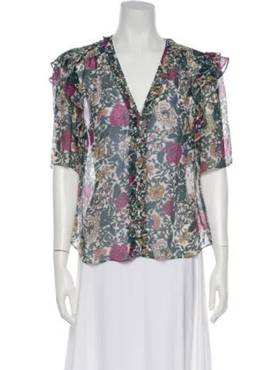 Pre-owned Veronica Beard Silk Floral Print Blouse In Blue