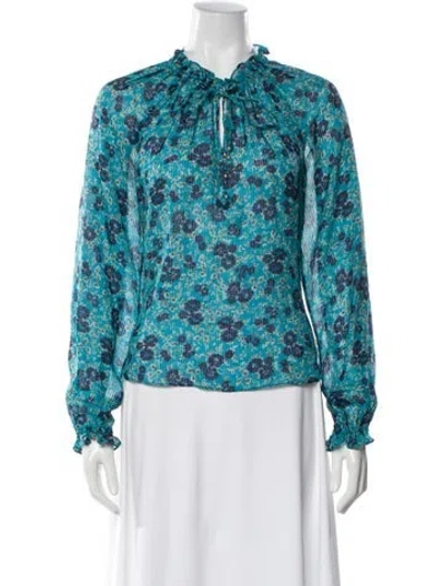 Pre-owned Veronica Beard Silk Floral Print Blouse In Blue