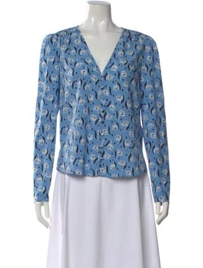 Pre-owned Veronica Beard Silk Floral Print Blouse In Blue