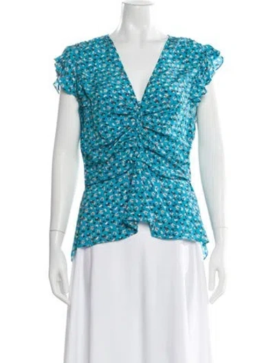Pre-owned Veronica Beard Silk Floral Print Blouse In Blue