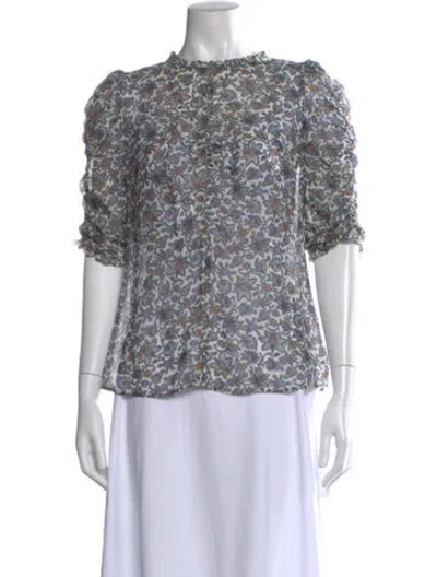 Pre-owned Veronica Beard Silk Floral Print Blouse In Blue