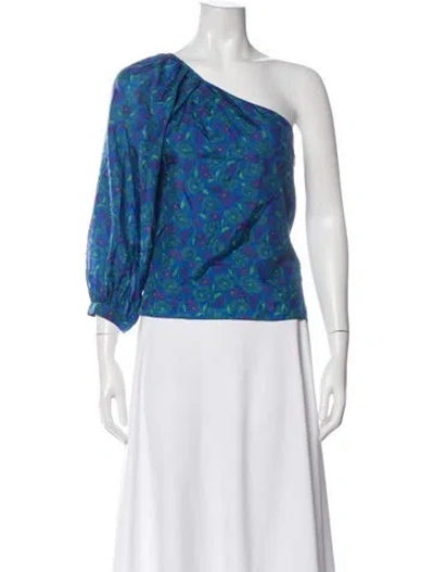 Pre-owned Veronica Beard Silk Floral Print Blouse In Blue