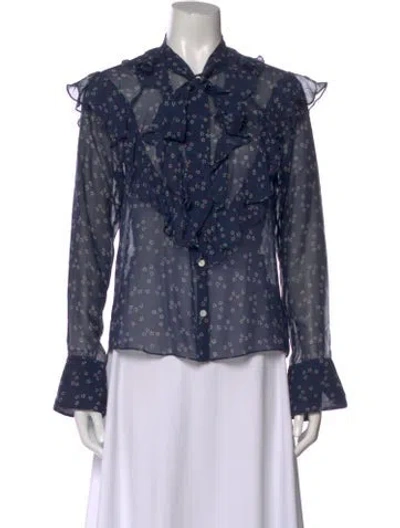 Pre-owned Veronica Beard Silk Floral Print Blouse In Blue