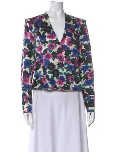Pre-owned Veronica Beard Silk Floral Print Blouse In Blue