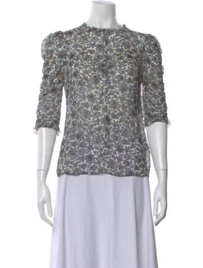 Pre-owned Veronica Beard Silk Floral Print Blouse In Blue