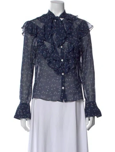 Pre-owned Veronica Beard Silk Floral Print Blouse In Blue