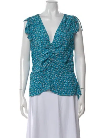 Pre-owned Veronica Beard Silk Floral Print Blouse In Blue