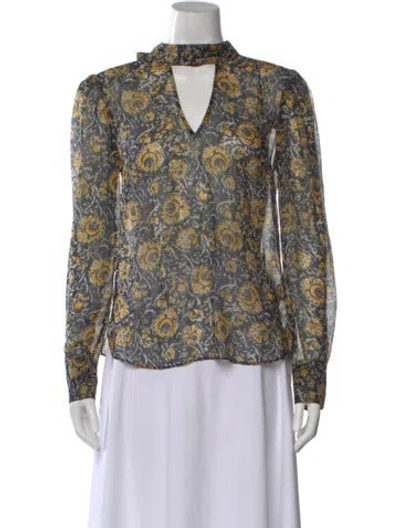 Pre-owned Veronica Beard Silk Floral Print Blouse In Blue