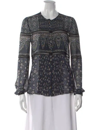 Pre-owned Veronica Beard Silk Floral Print Blouse In Blue