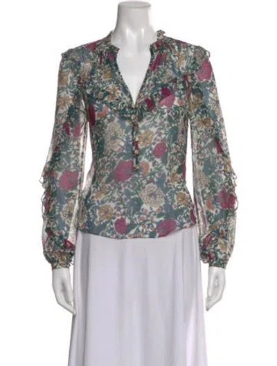 Pre-owned Veronica Beard Silk Floral Print Blouse In Blue
