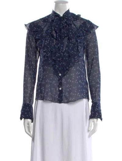 Pre-owned Veronica Beard Silk Floral Print Blouse In Blue