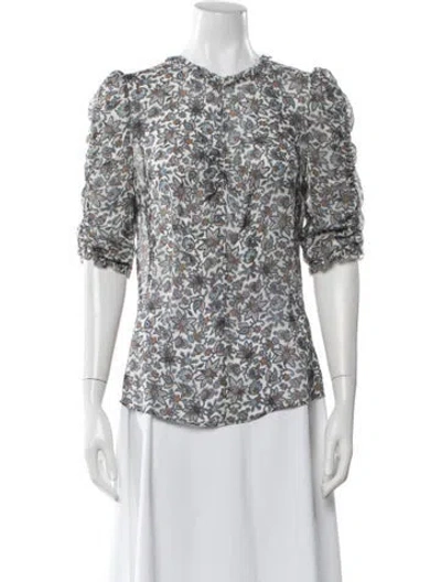 Pre-owned Veronica Beard Silk Floral Print Blouse In Blue