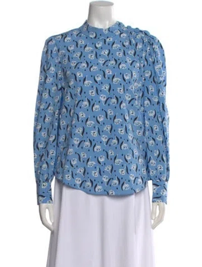Pre-owned Veronica Beard Silk Floral Print Blouse In Blue