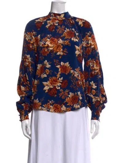 Pre-owned Veronica Beard Silk Floral Print Blouse In Blue