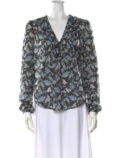 Pre-owned Veronica Beard Silk Floral Print Blouse In Blue