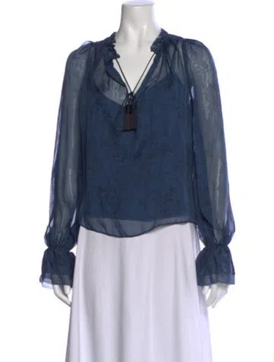 Pre-owned Veronica Beard Silk Floral Print Blouse In Blue