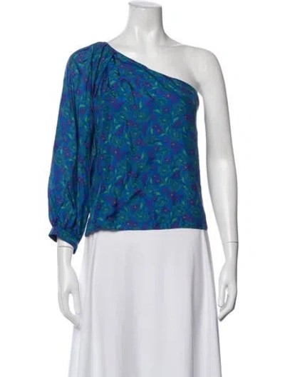 Pre-owned Veronica Beard Silk Floral Print Blouse In Blue