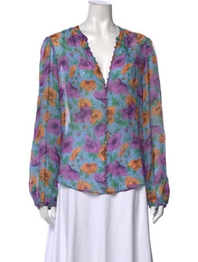 Pre-owned Veronica Beard Silk Floral Print Blouse In Blue