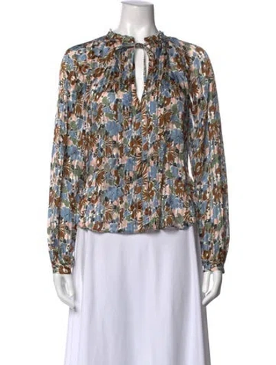 Pre-owned Veronica Beard Silk Floral Print Blouse In Blue