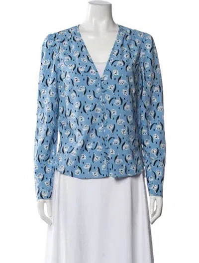Pre-owned Veronica Beard Silk Floral Print Blouse In Blue